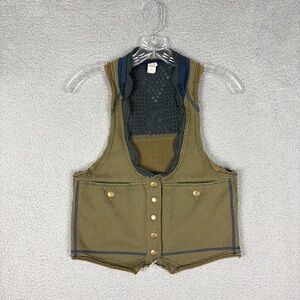 Free People Navy Trim Olive Cropped Vest